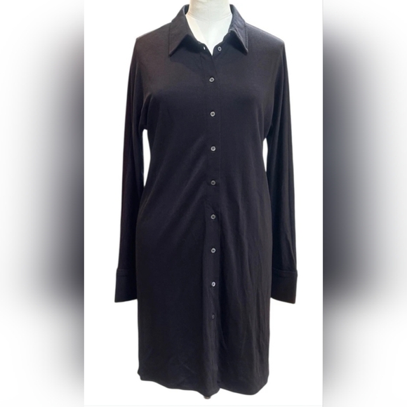 COS Women's Stretch Lyocell Shirt Dress Black Button Front Medium - Picture 5 of 16